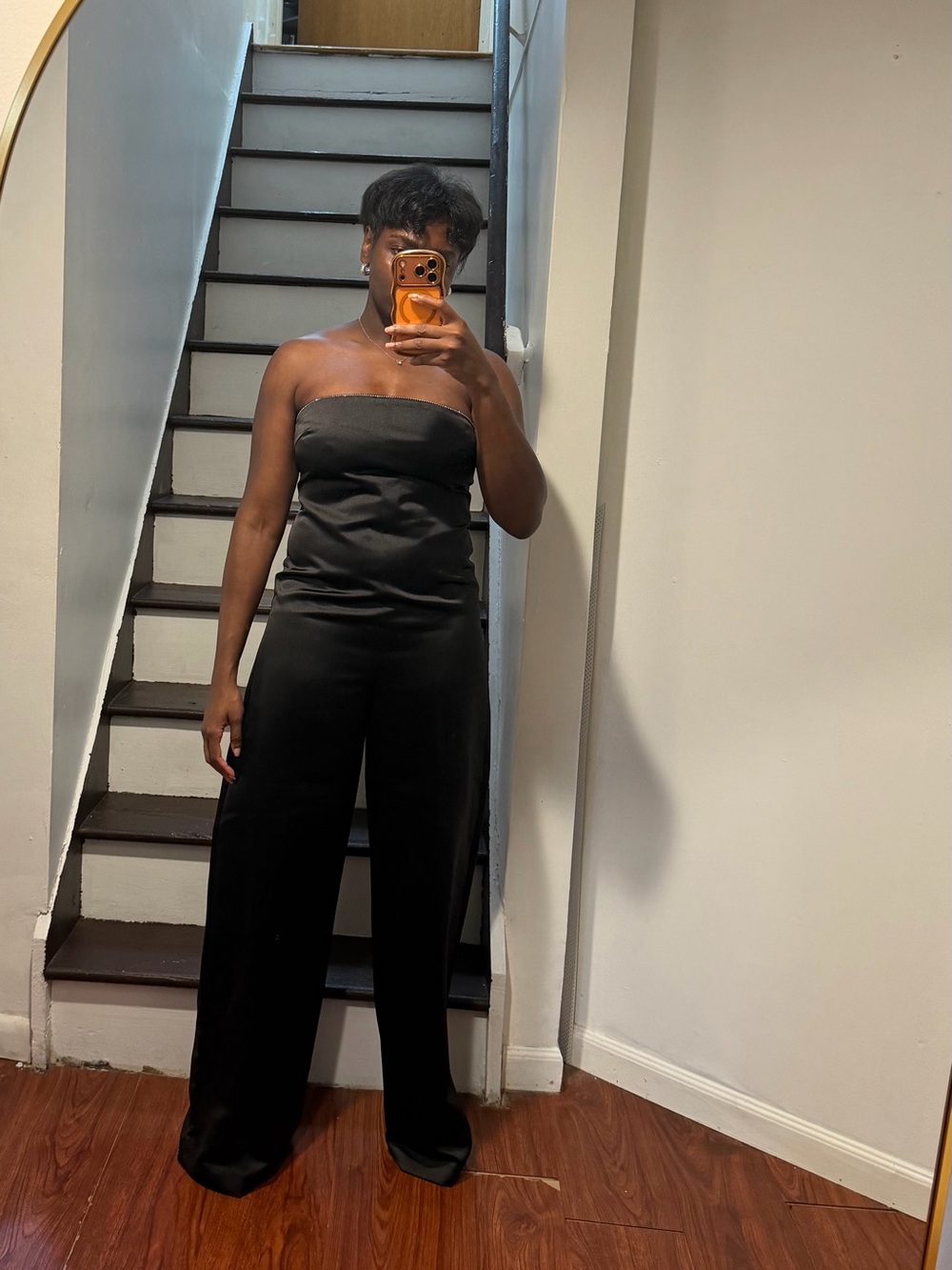 Zara Strapless Rhinestone Wide-Leg Jumpsuit - Black